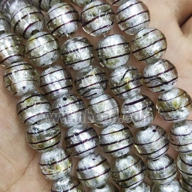 Larmwork Glass Beads With Silver Foil Round Line Gray