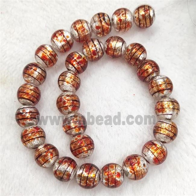 Larmwork Glass Beads With Silver Foil Round Line Orange