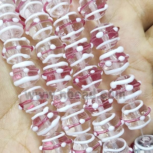 Round Lampwork Glass Beads Pink Line