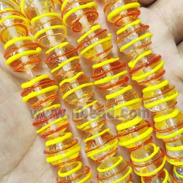 Lampwork Glass Beads Round Line Yellow