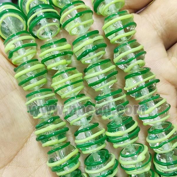 Green Lampwork Glass Beads Line Round