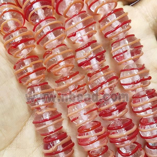 Lampwork Glass Beads Round Red Line