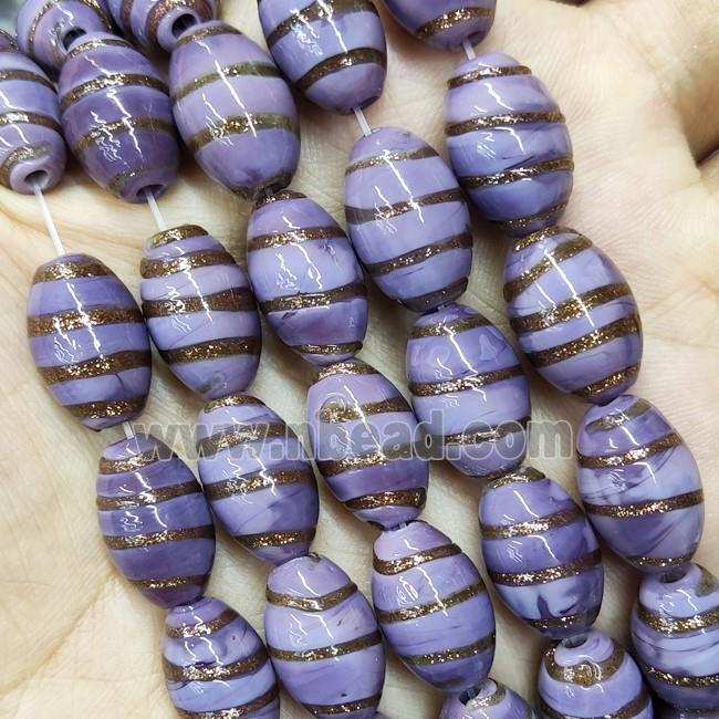Purple Lampwork Glass Rice Beads Gold Foil