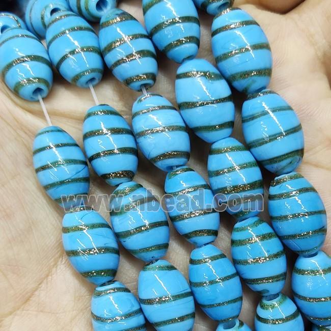 Blue Lampwork Glass Beads Rice Gold Foil