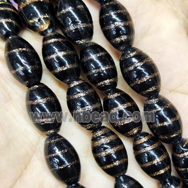 Black Lampwork Glass Beads Rice Gold Foil