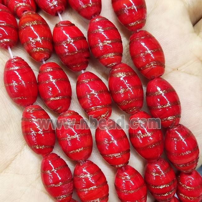 Red Lampwork Glass Beads Rice Gold Foil