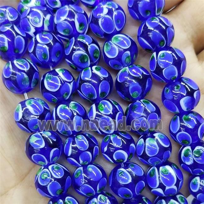 Round Blue Lampwork Glass Beads
