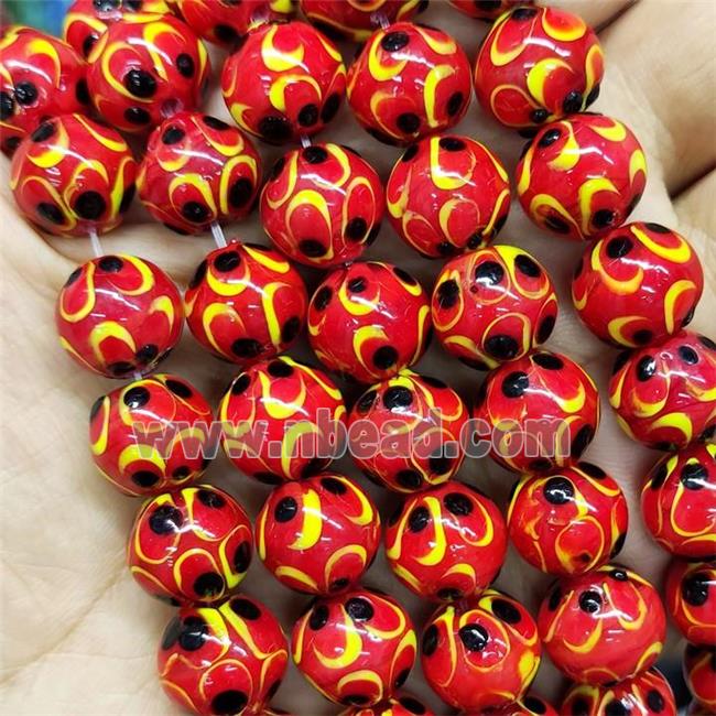 Round Lampwork Glass Beads Red
