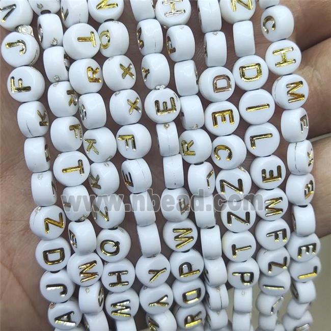 White Plastic Button Beads Lettter Mixed