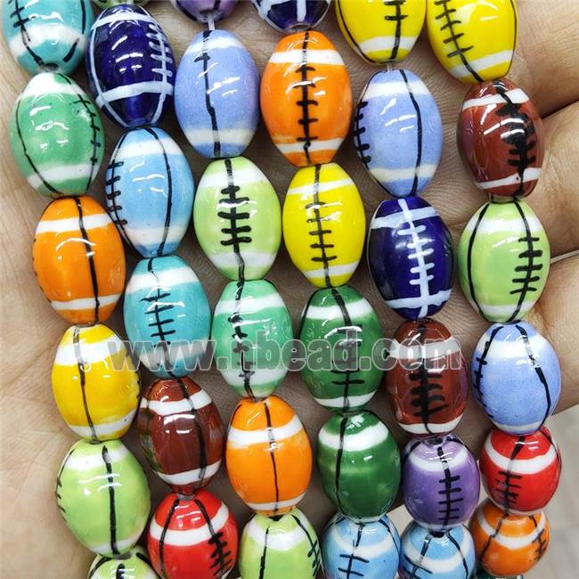 Porcelain Rugby Beads American Football Sports Rice Mixed Color Ceramic