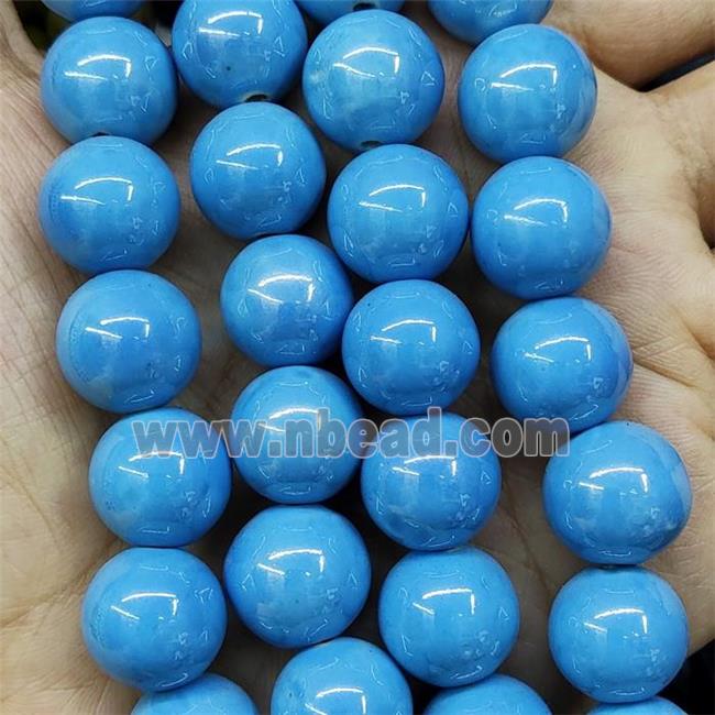 Blue Porcelain Beads Smooth Round