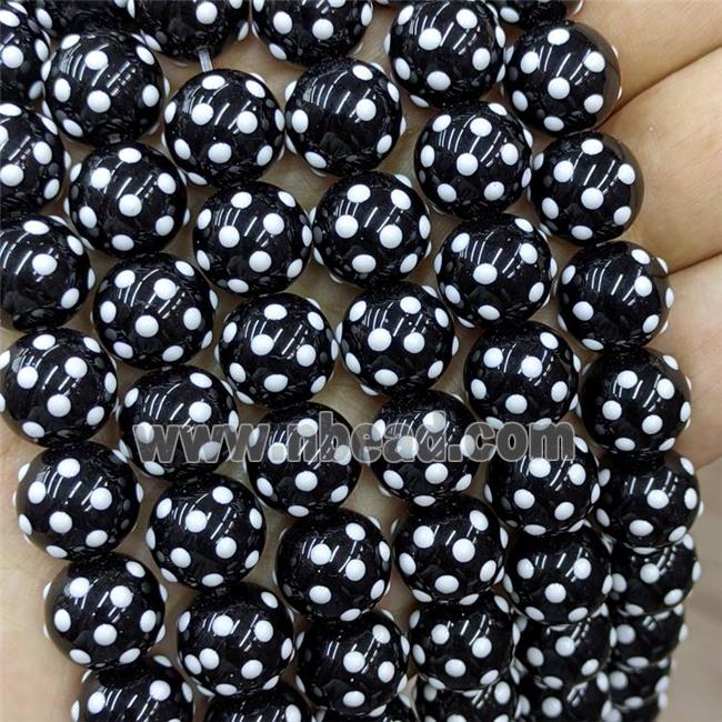 Black Lampwork Glass Beads Dalmatian Spot Round