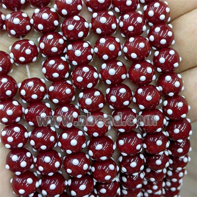 Red Lampwork Glass Round Beads Spot