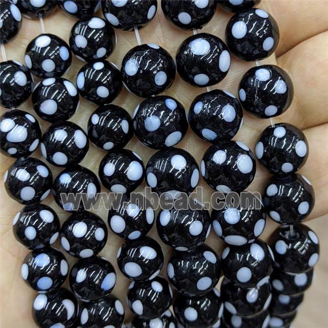 Black Lampwork Glass Beads Spot Dalmatian Smooth Round