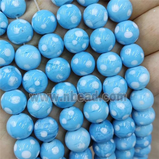 Blue Lampwork Glass Beads Spot Smooth Round