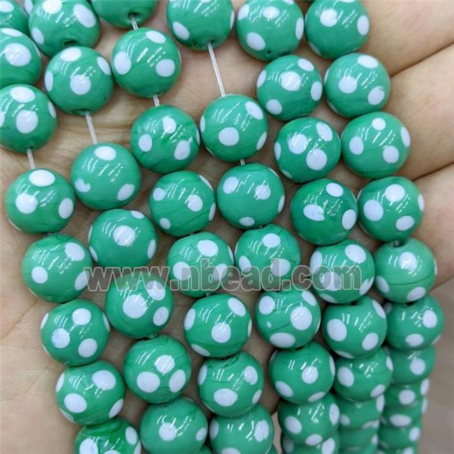 Green Lampwork Glass Beads Spot Smooth Round