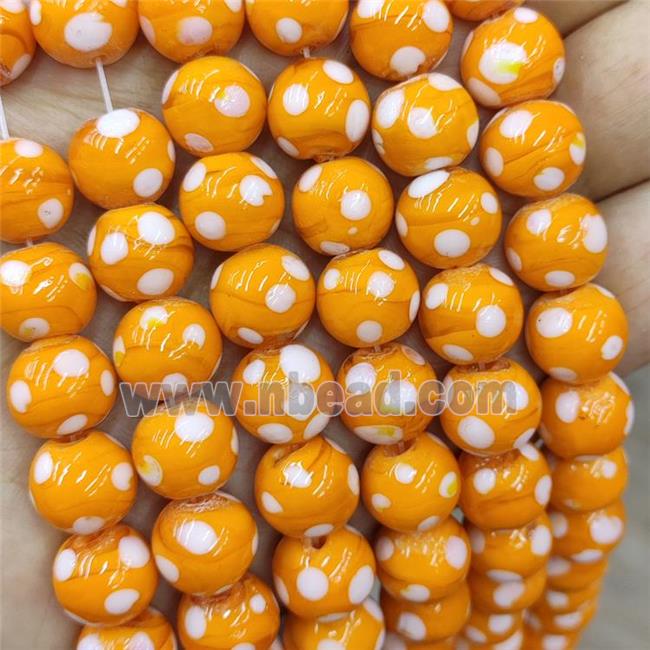 Orange Lampwork Glass Beads Spot Smooth Round