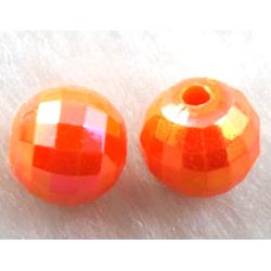 Resin Beads, faceted round, red AB-Color