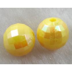 Resin Beads, faceted round, yellow AB-Color