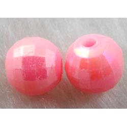 Resin Beads, faceted round, pink AB-Color