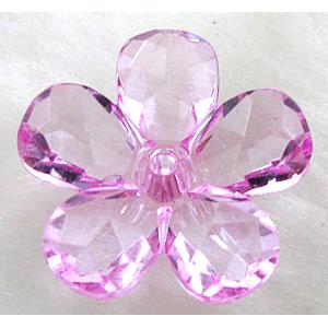 Acrylic flower beads, transparent, faceted, lt.purple