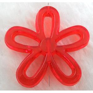 Acrylic Bead, flower, transparent, red