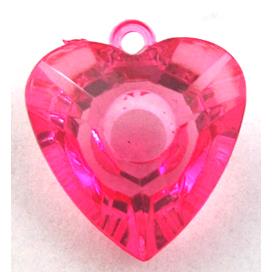 Acrylic pendant, heart, transparent, deep hot-pink