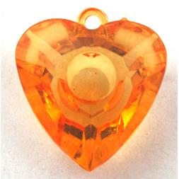 Acrylic pendant, heart, transparent, orange