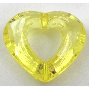 Acrylic bead, heart, transparent, yellow