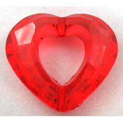 Acrylic bead, heart, transparent, red
