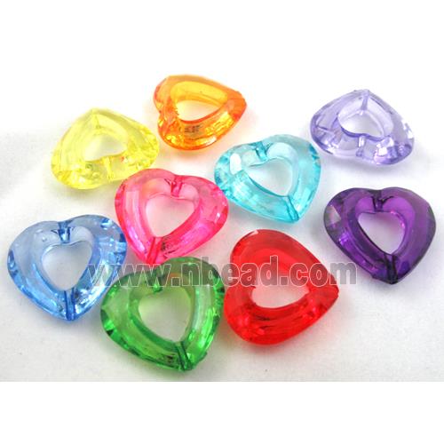 Acrylic bead, heart, transparent, mixed color