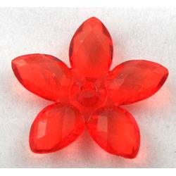 Acrylic bead, flower, transparent, red