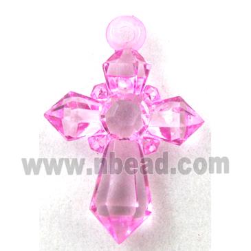 Acrylic pendant, cross, transparent, hot-pink