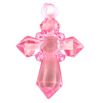 Acrylic pendant, cross, transparent, pink