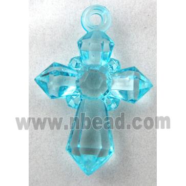 Acrylic pendant, cross, transparent, aqua