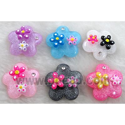 Resin Cabochon, flower, flat-back, mixed color
