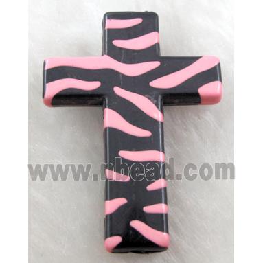 Zebra Resin Cross Beads Pink