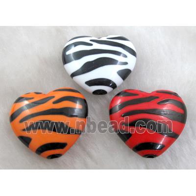 Zebra Resin Heart Beads Mixed