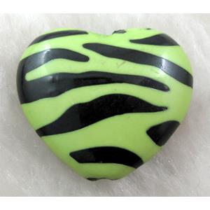 Zebra Resin Heart Beads Olive