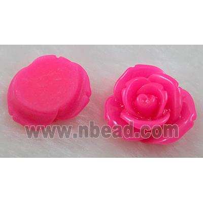 Resin Cabochon, rose-flower, hot-pink, flat-back