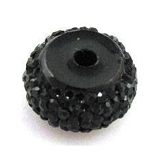 resin rhinestone bead, rondelle, black