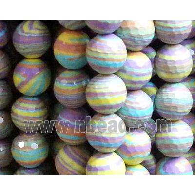 resin & stone bead, faceted round, stripe, colorful
