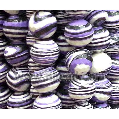 resin & stone bead, faceted round, purple, stripe