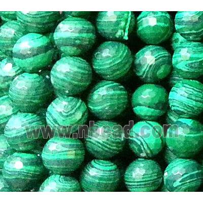 resin & stone bead, faceted round, green, stripe