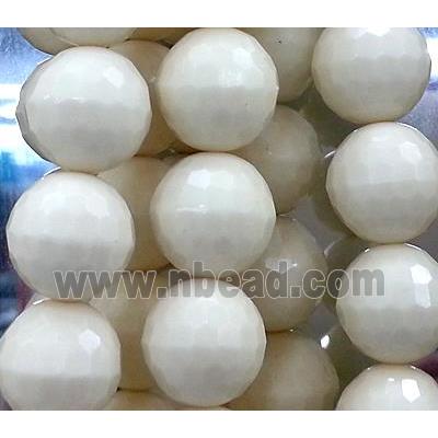 resin & stone bead, faceted round, white