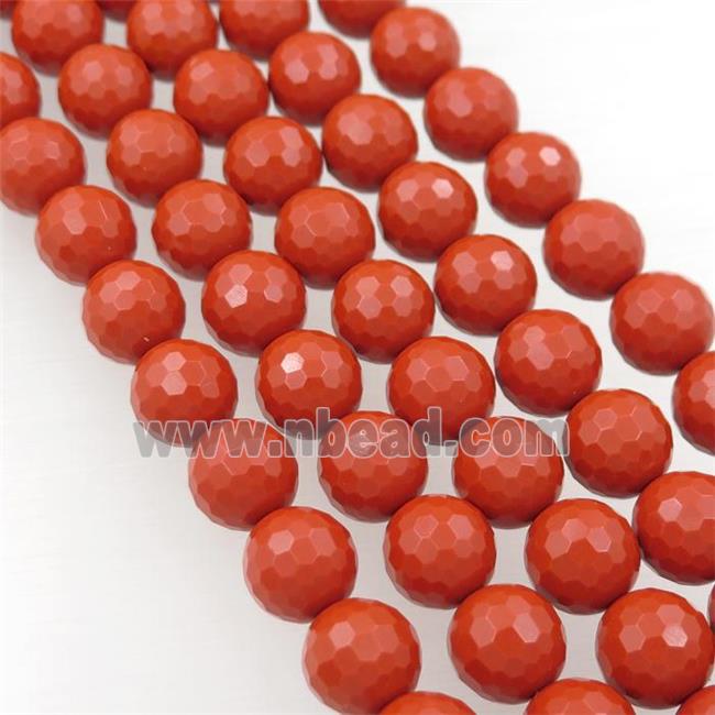 Synthetic red Coral Beads, faceted round
