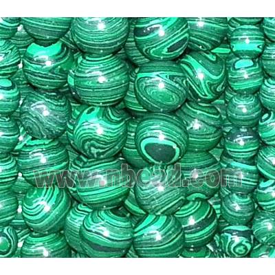 resin & stone beads, round, stripe, green