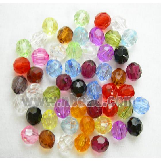 transparent Acrylic Beads, faceted round, mixed color