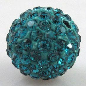 round Fimo Beads pave rhinestone, peacock-blue