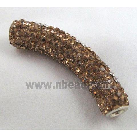 Fimo tube bead pave rhinestone, gold champagne